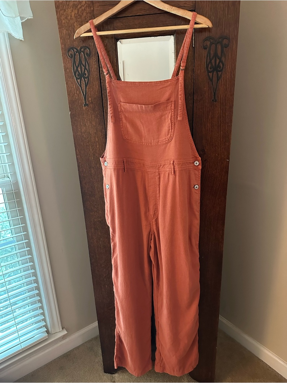 American Eagle Rust Orange Wide-Leg Jumpsuit Overalls Painters Boho Size Large - Picture 1 of 10
